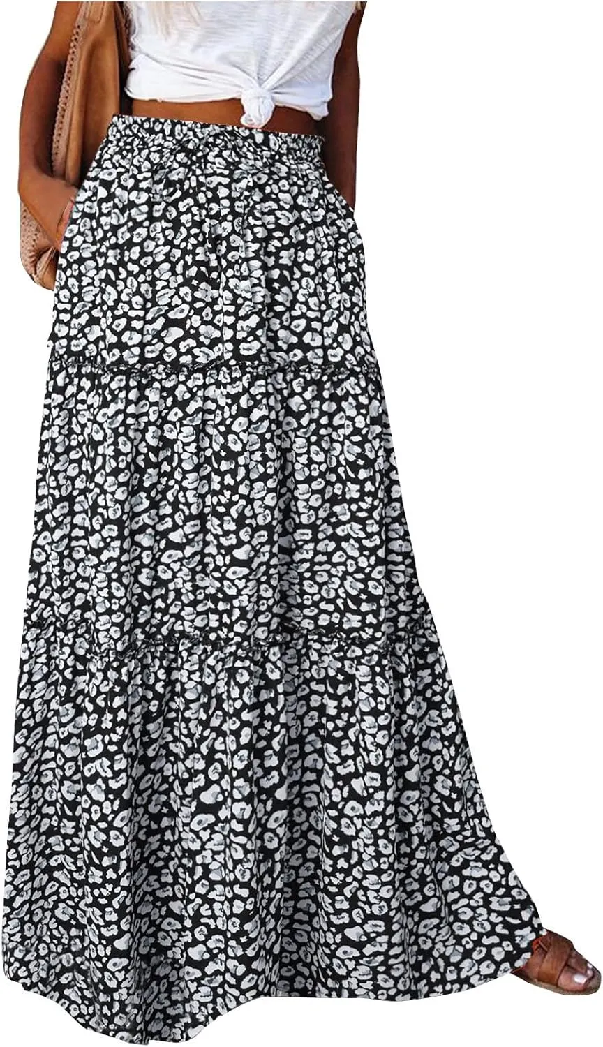 Maxi Boho Skirts for Women Flowy Floral High Waisted Tiered Long Skirts Ladies Casual Bohemian Summer Clothes 2025