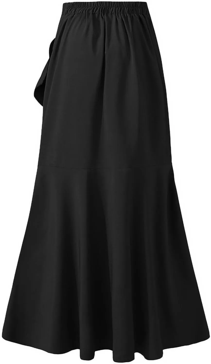 Maxi Skirts for Women High Waisted Ruffle Hem Elastic Business Casual Skirts Tie Split Flowy Solid Mermaid Skirts