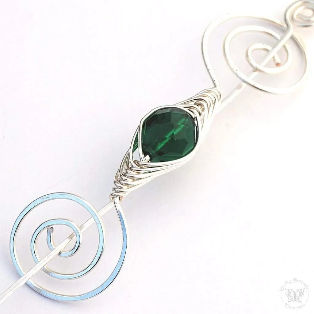May Emerald Green Shawl Pin - Noteworthy Birthstone Silver