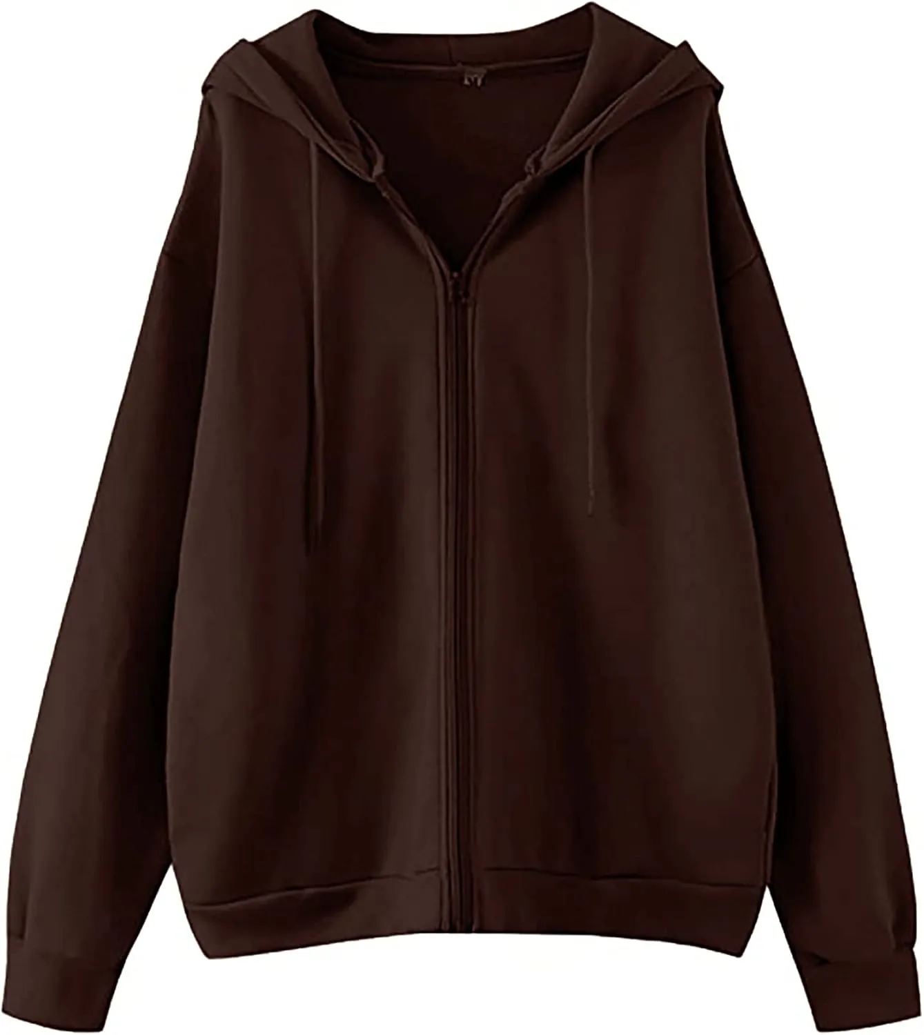 Meladyan Women Oversized Solid Zip Up Hoodie Drawstring Hooded Long Sleeve Fleece Vintage Sweatshirts Jackets Pockets 90s