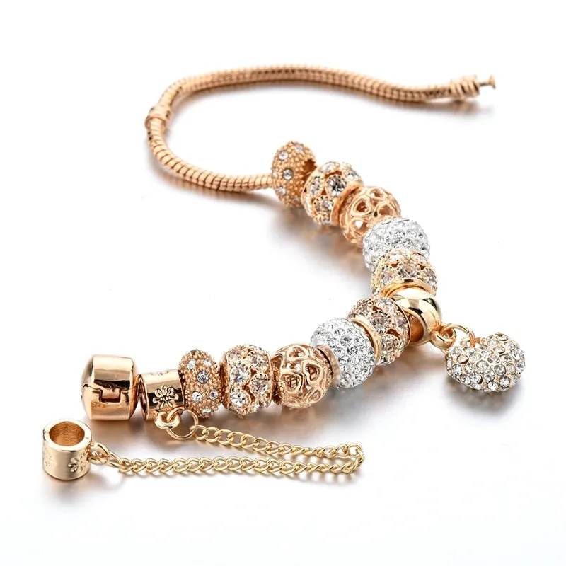 MELIHE Luxury Crystal Heart Charm Bracelets & Bangles Gold Color Bracelets For Women Jewellery Pulseira Feminina Sbr170020