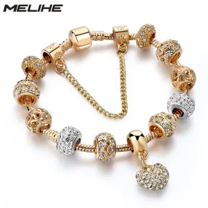 MELIHE Luxury Crystal Heart Charm Bracelets & Bangles Gold Color Bracelets For Women Jewellery Pulseira Feminina Sbr170020