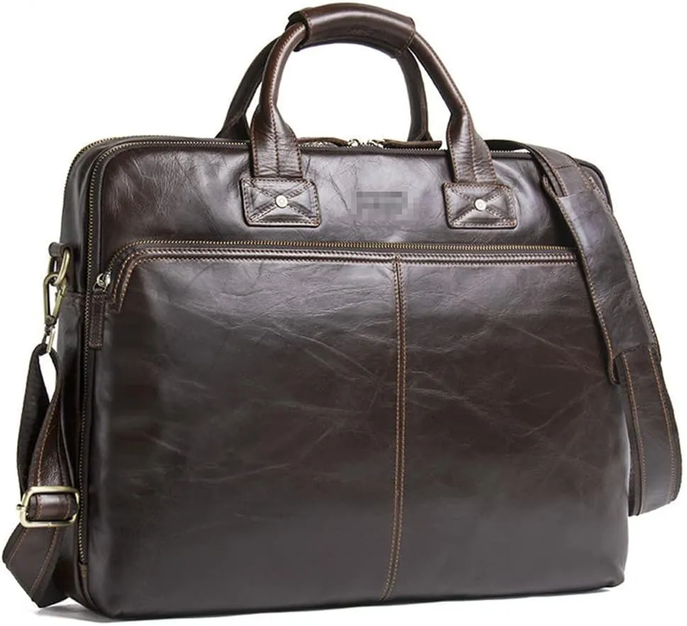 Men Business Briefcase Computer Bag Women Genuine Leather Laptop Handbag Luxury Shoulder Bags