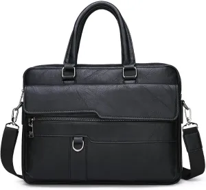 Men's Faux Leather Messenger Shoulder Bags, 14 Inches Laptop Briefcase Business Satchel Black