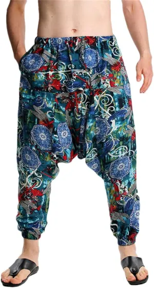 Men's Hippie Baggy Boho Harem Pants African Pattern Print Casual Hip Hop Pants