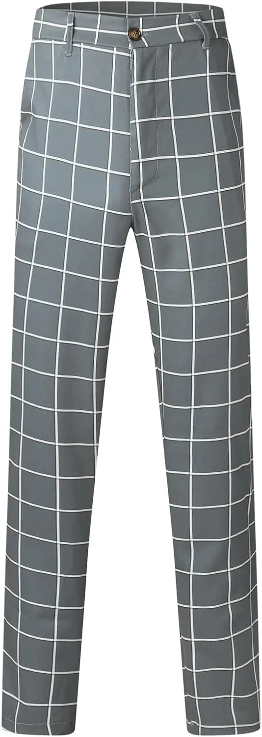 Men's Plaid Dress Pants Slim Fit Lightweight Business Work Trousers Zip Off Casual Strecth Golf Pencil Chinos with Pockets