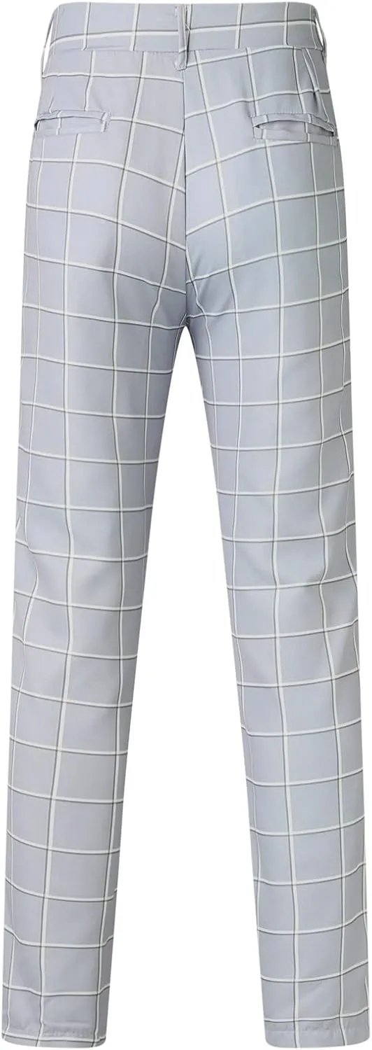 Men's Plaid Dress Pants Slim Fit Lightweight Business Work Trousers Zip Off Casual Strecth Golf Pencil Chinos with Pockets