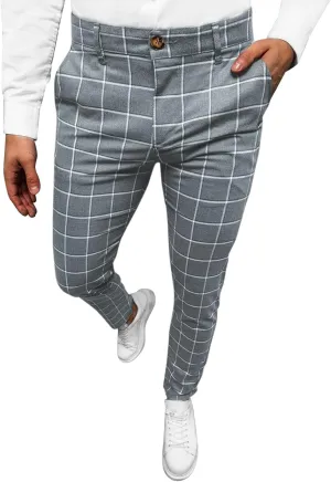 Men's Plaid Dress Pants Slim Fit Lightweight Business Work Trousers Zip Off Casual Strecth Golf Pencil Chinos with Pockets