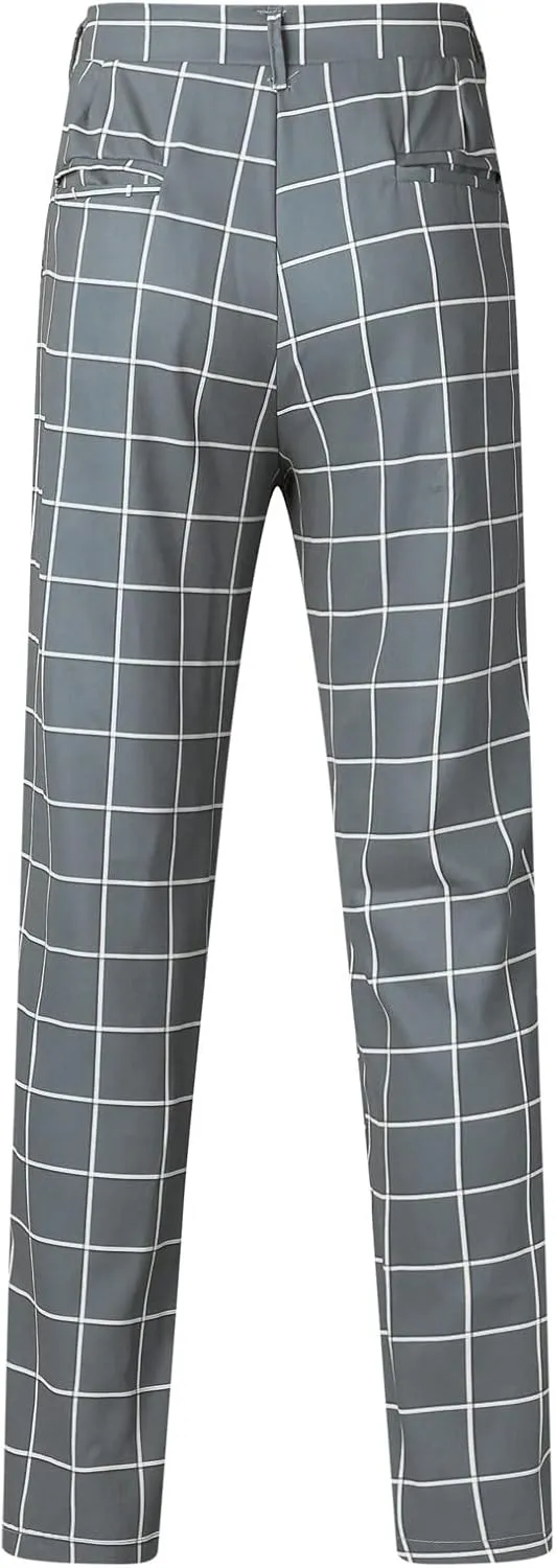 Men's Plaid Dress Pants Slim Fit Lightweight Business Work Trousers Zip Off Casual Strecth Golf Pencil Chinos with Pockets