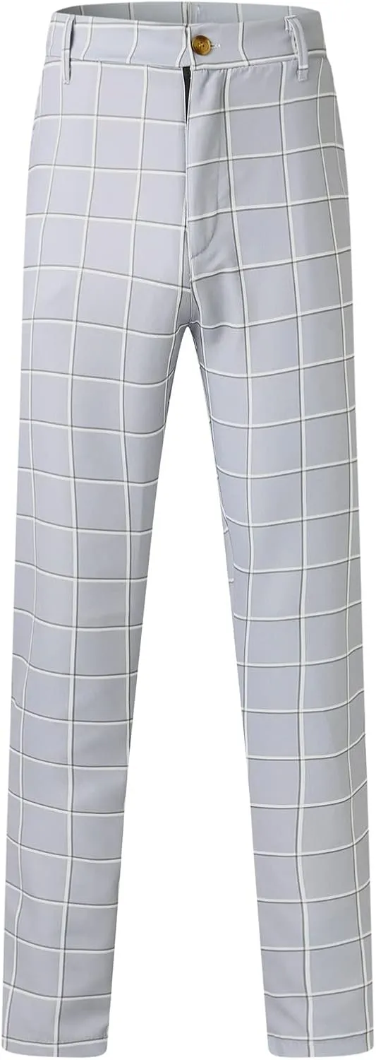 Men's Plaid Dress Pants Slim Fit Lightweight Business Work Trousers Zip Off Casual Strecth Golf Pencil Chinos with Pockets