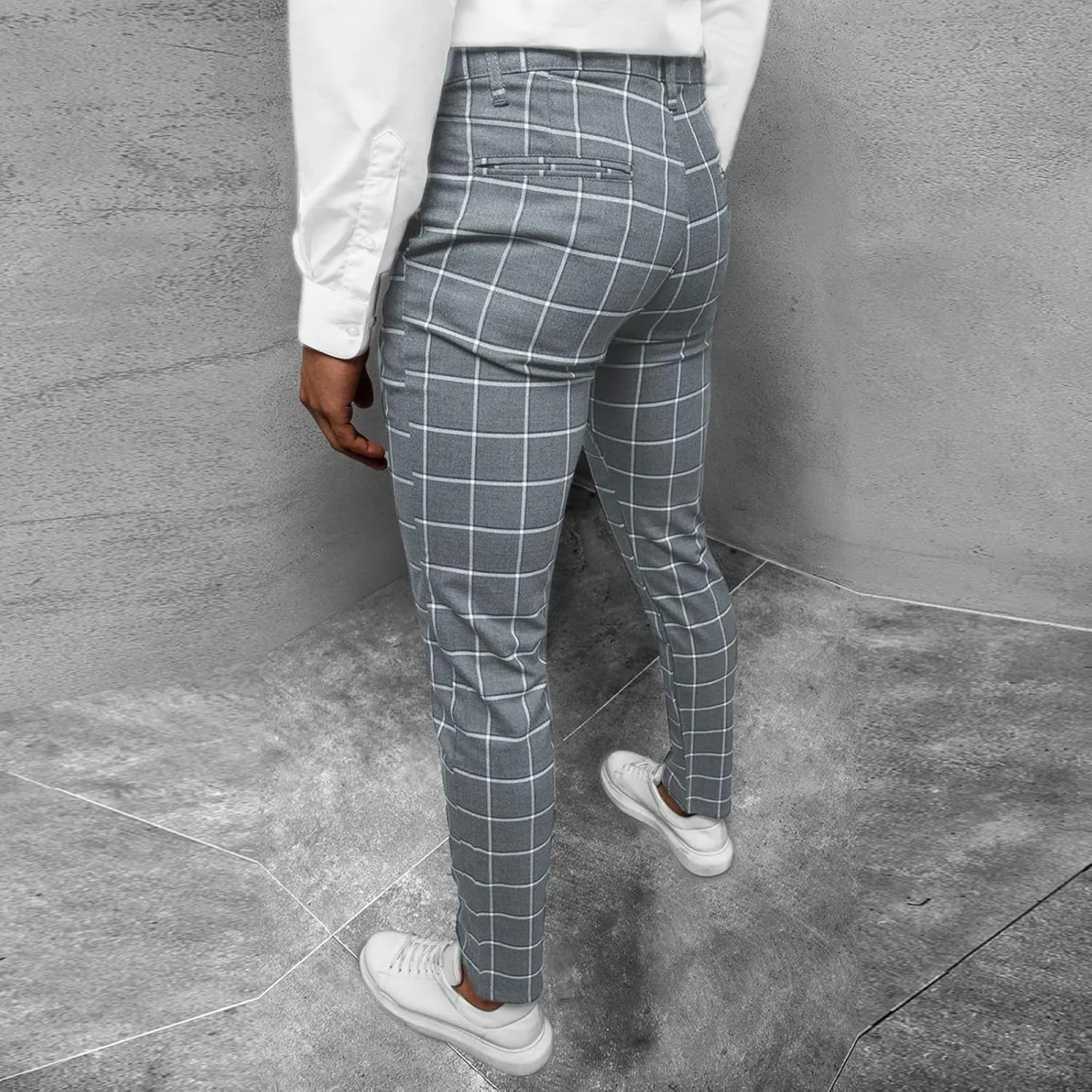 Men's Plaid Dress Pants Slim Fit Lightweight Business Work Trousers Zip Off Casual Strecth Golf Pencil Chinos with Pockets