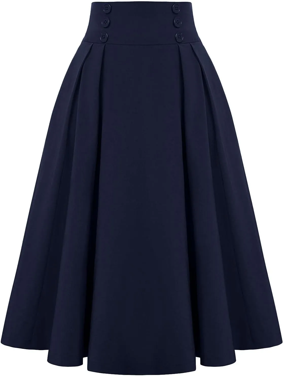 Midi Skirts for Women Button Elastic High Waist Pleated A Line Skirts Summer Loose Casual Skirt for Women