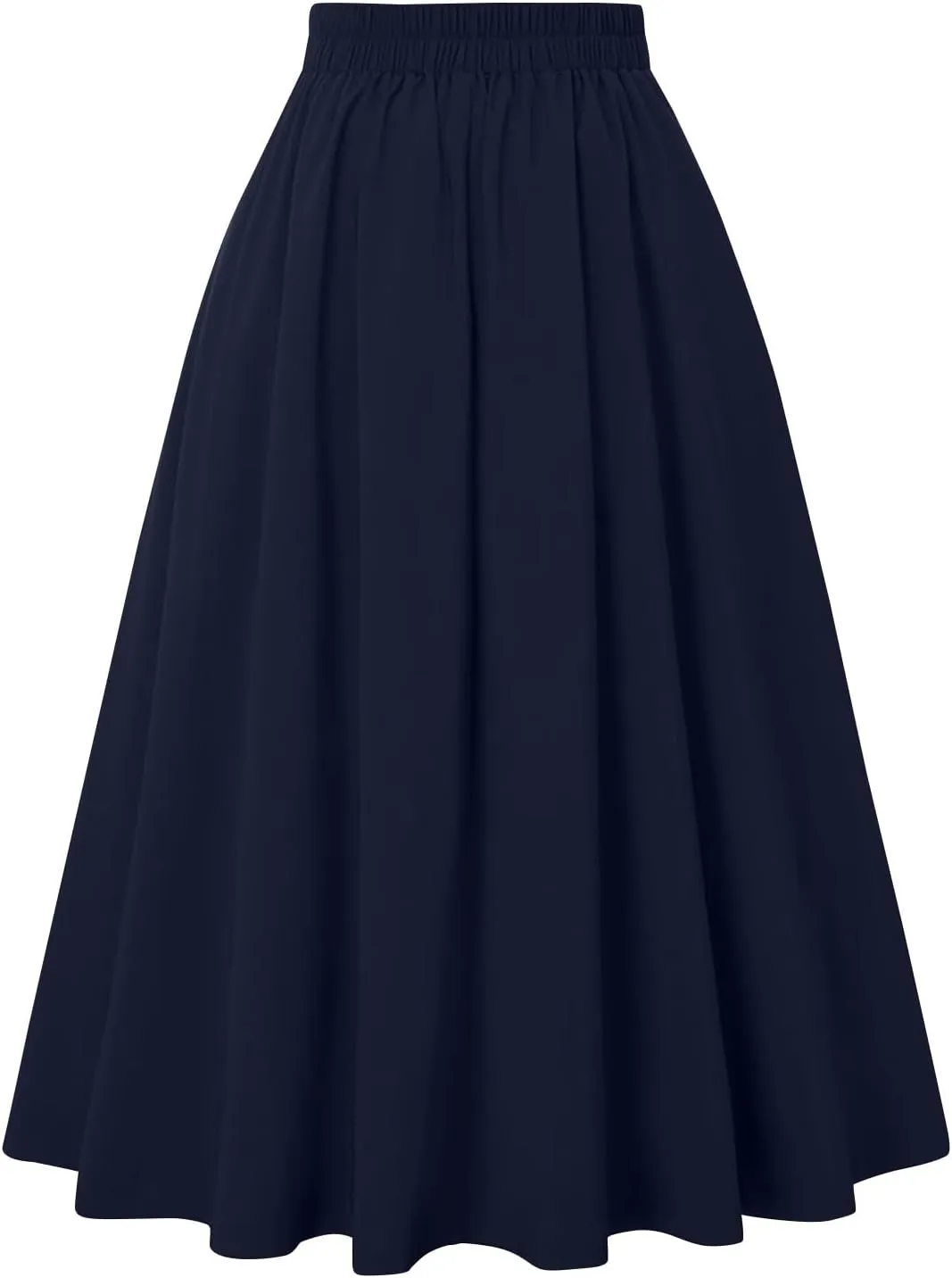Midi Skirts for Women Button Elastic High Waist Pleated A Line Skirts Summer Loose Casual Skirt for Women