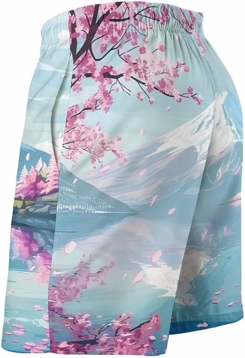 Mount Fuji Cherry Flowers Men's Swim Trunks Quick Dry Board Shorts Breathable Summer Beach Shorts Bathing Suits