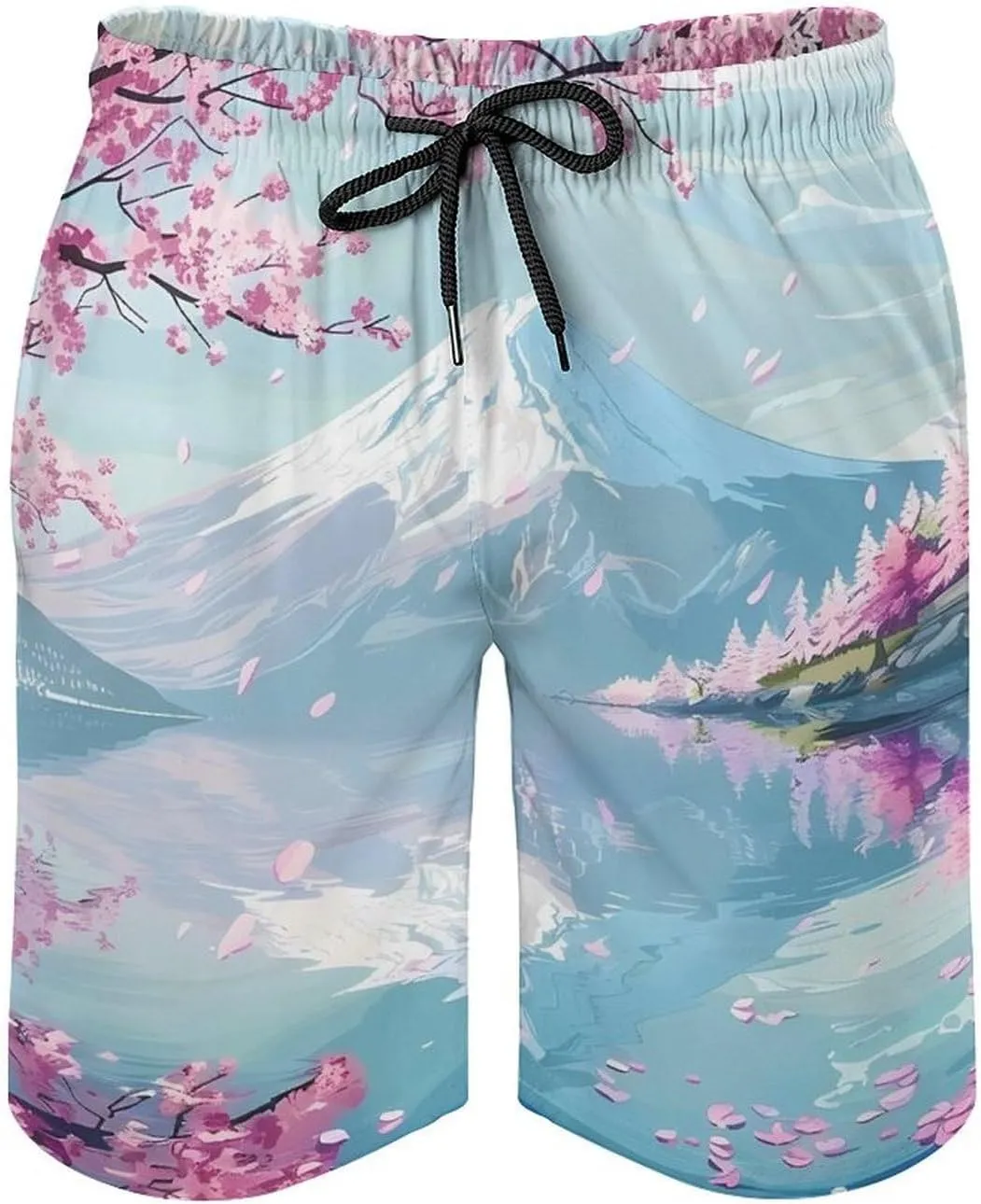 Mount Fuji Cherry Flowers Men's Swim Trunks Quick Dry Board Shorts Breathable Summer Beach Shorts Bathing Suits