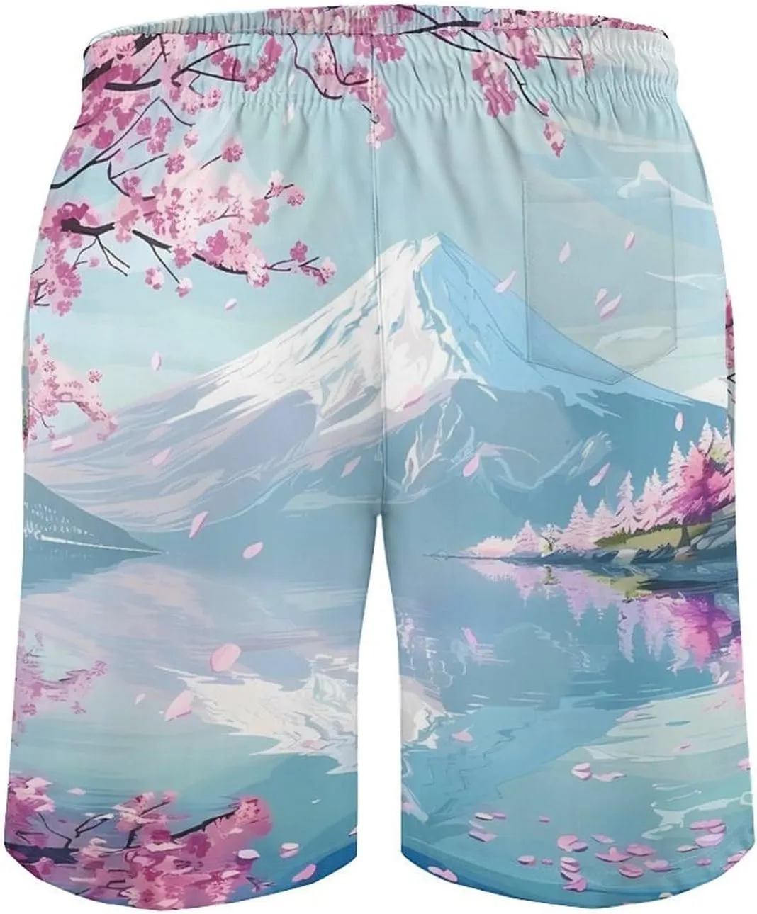 Mount Fuji Cherry Flowers Men's Swim Trunks Quick Dry Board Shorts Breathable Summer Beach Shorts Bathing Suits