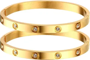 MPRAINBOW Gold Bracelets for Women, 2Pcs 18K Gold Plated Cubic Zirconia Bangle Crystal Friendship Bracelet Jewelry,Wedding Party Christmas Birthday Gifts for Her Girlfriend Sister Daughter