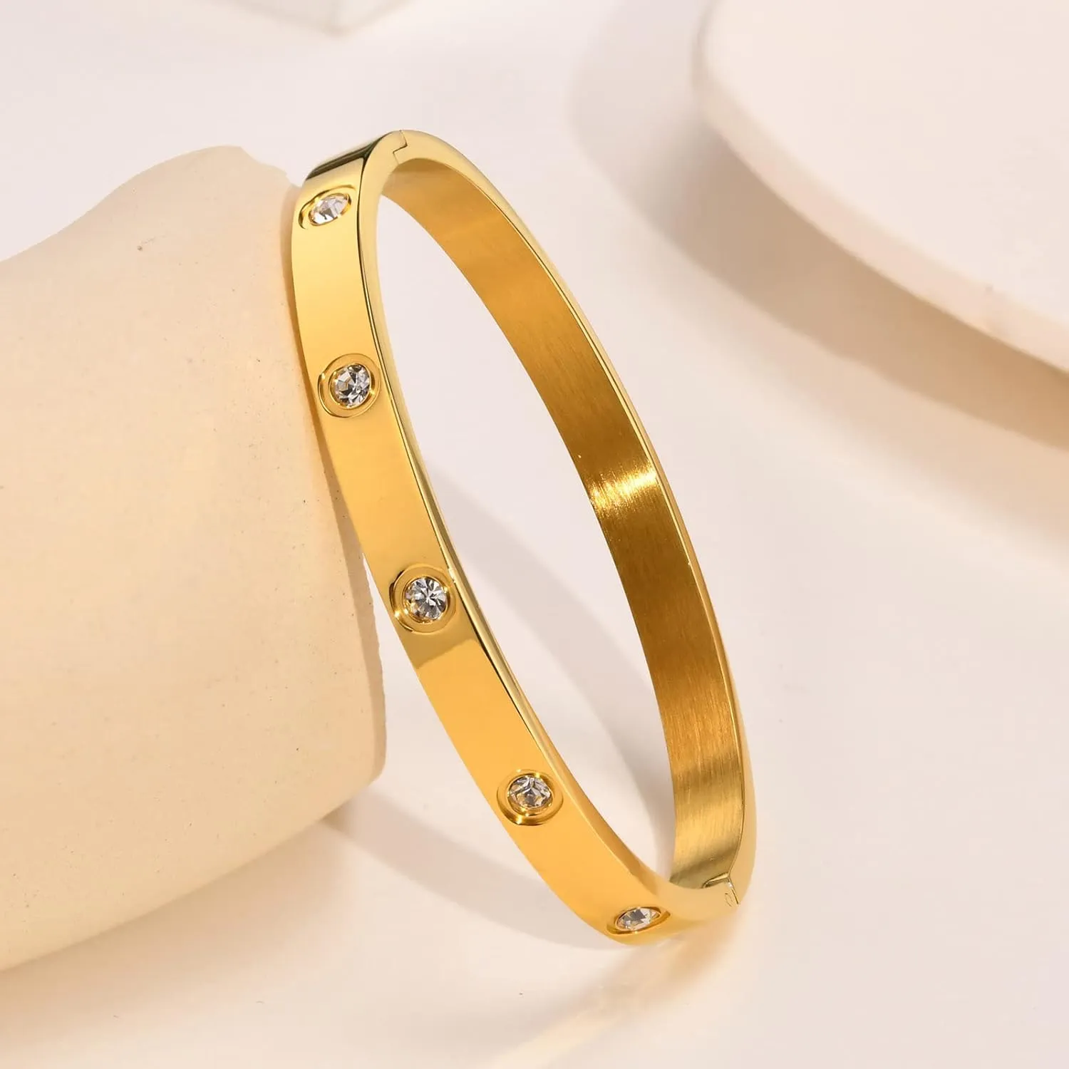 MPRAINBOW Gold Bracelets for Women, 2Pcs 18K Gold Plated Cubic Zirconia Bangle Crystal Friendship Bracelet Jewelry,Wedding Party Christmas Birthday Gifts for Her Girlfriend Sister Daughter