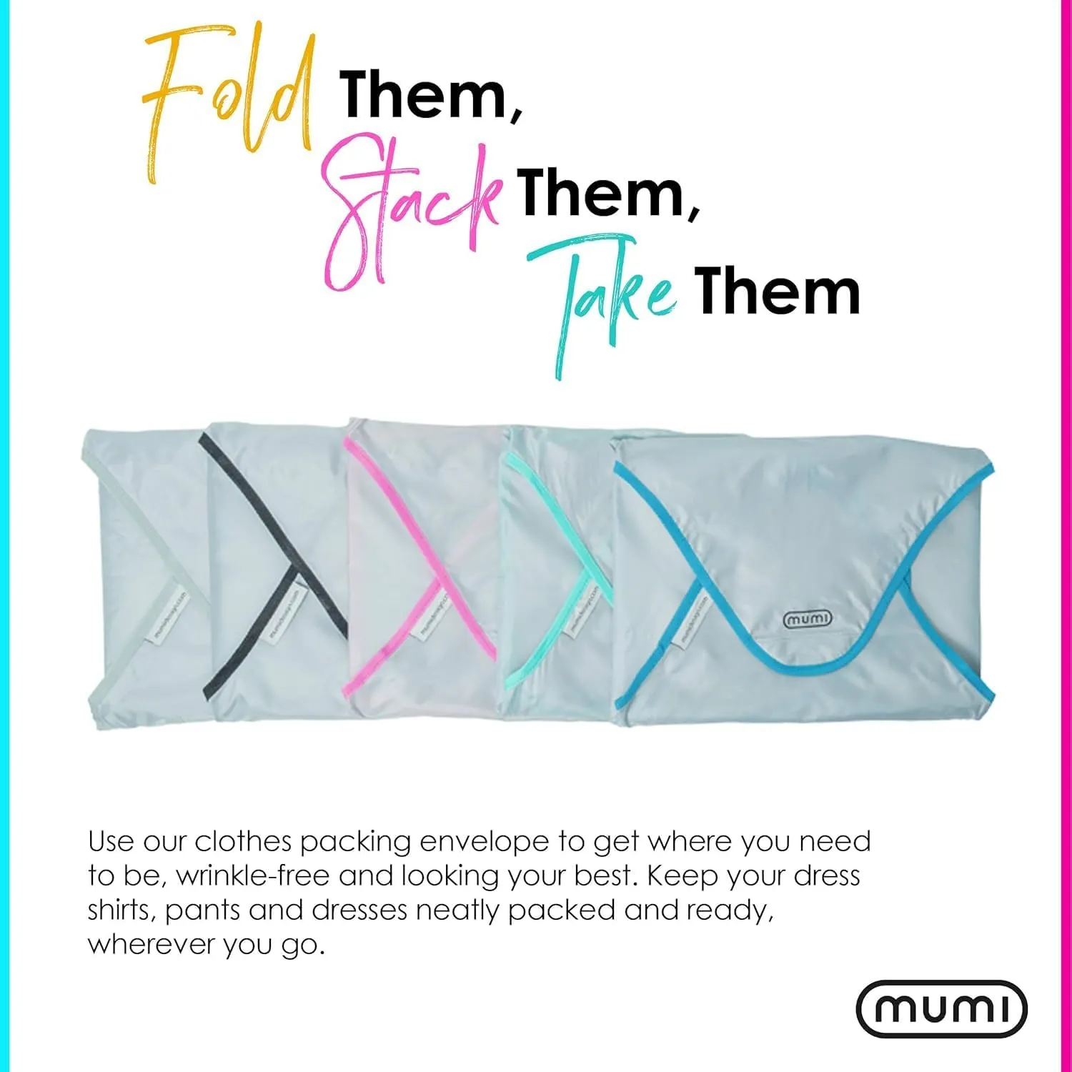 MUMI Design Travel Garment Bag Clothes Folder  14.5 x 10.5 Packing Bag & Organizer for Luggage | Large-Capacity, Anti-Wrinkle Garment Bags for Travel, Carry-On Suitcases & Clothing Storage (Aqua)