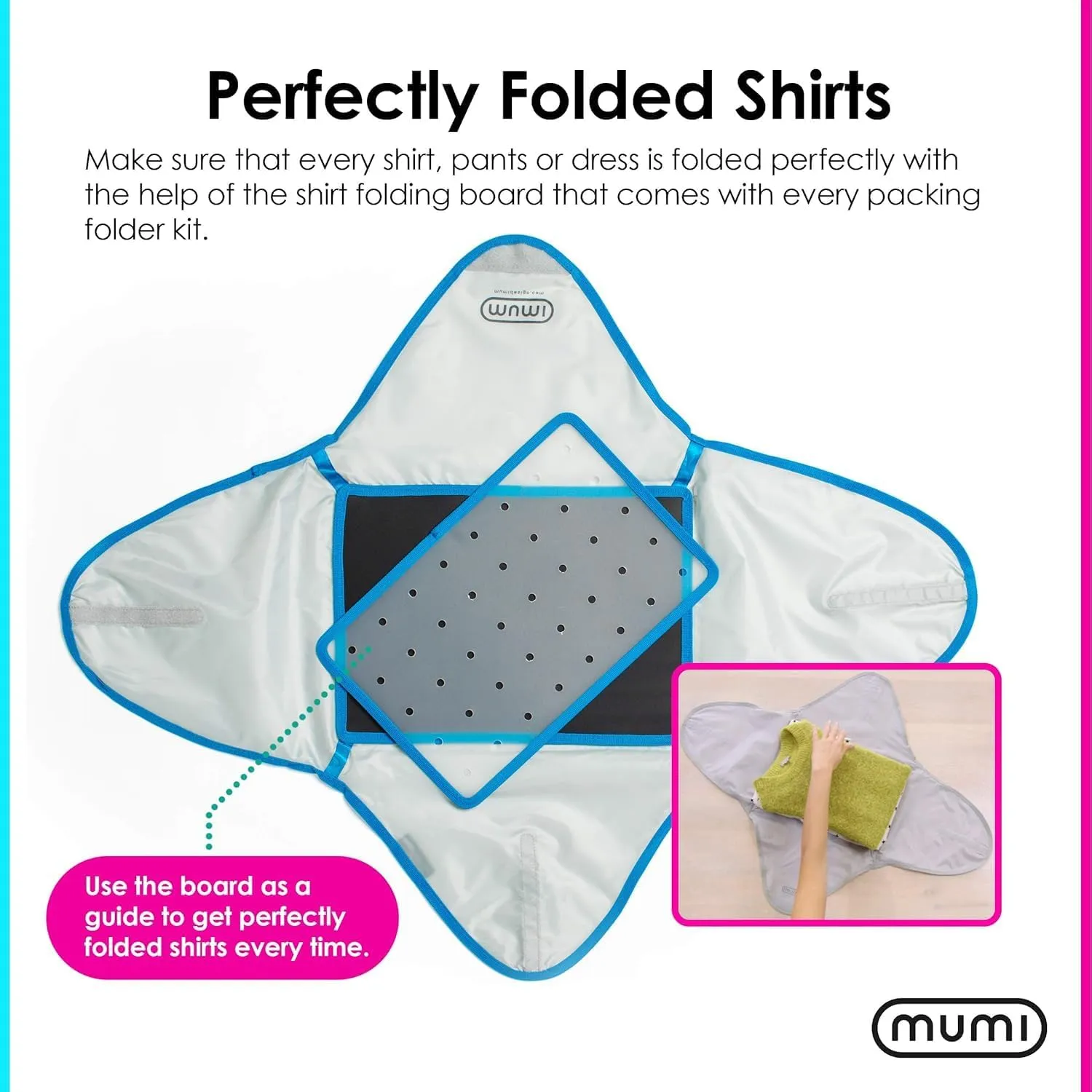 MUMI Design Travel Garment Bag Clothes Folder  14.5 x 10.5 Packing Bag & Organizer for Luggage | Large-Capacity, Anti-Wrinkle Garment Bags for Travel, Carry-On Suitcases & Clothing Storage (Aqua)