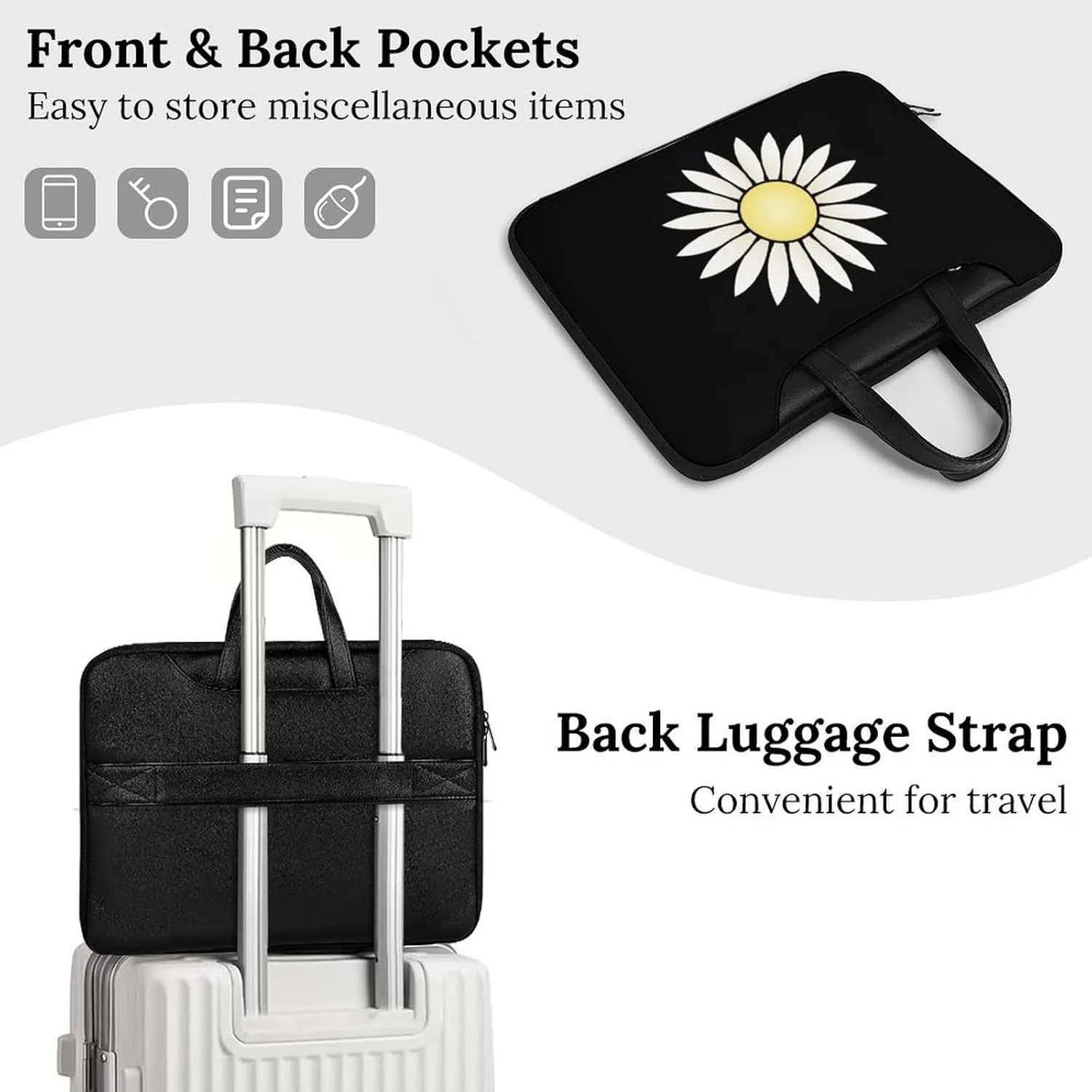 Nature Flowers Daisy Leather Bag Laptop Case Slim Water Resistant Computer Bags with Handle Briefcase for Work