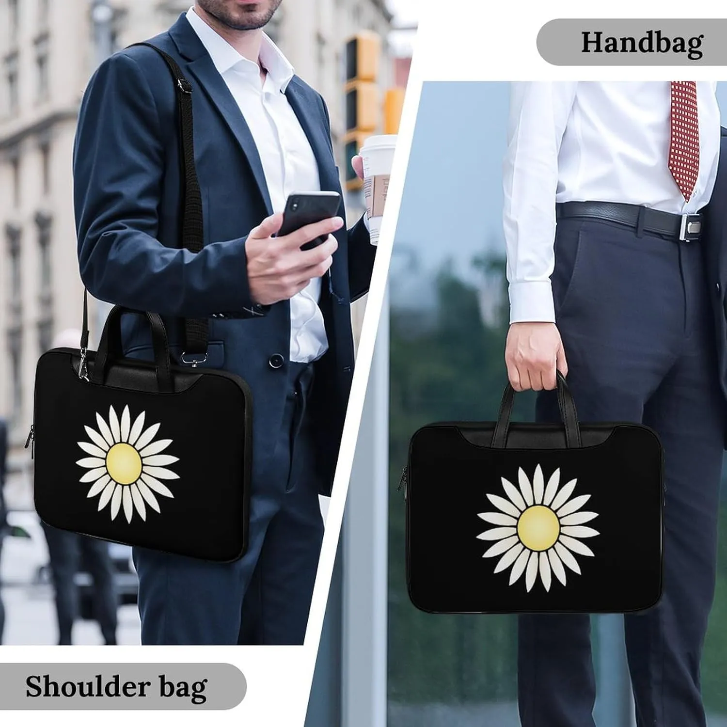 Nature Flowers Daisy Leather Bag Laptop Case Slim Water Resistant Computer Bags with Handle Briefcase for Work