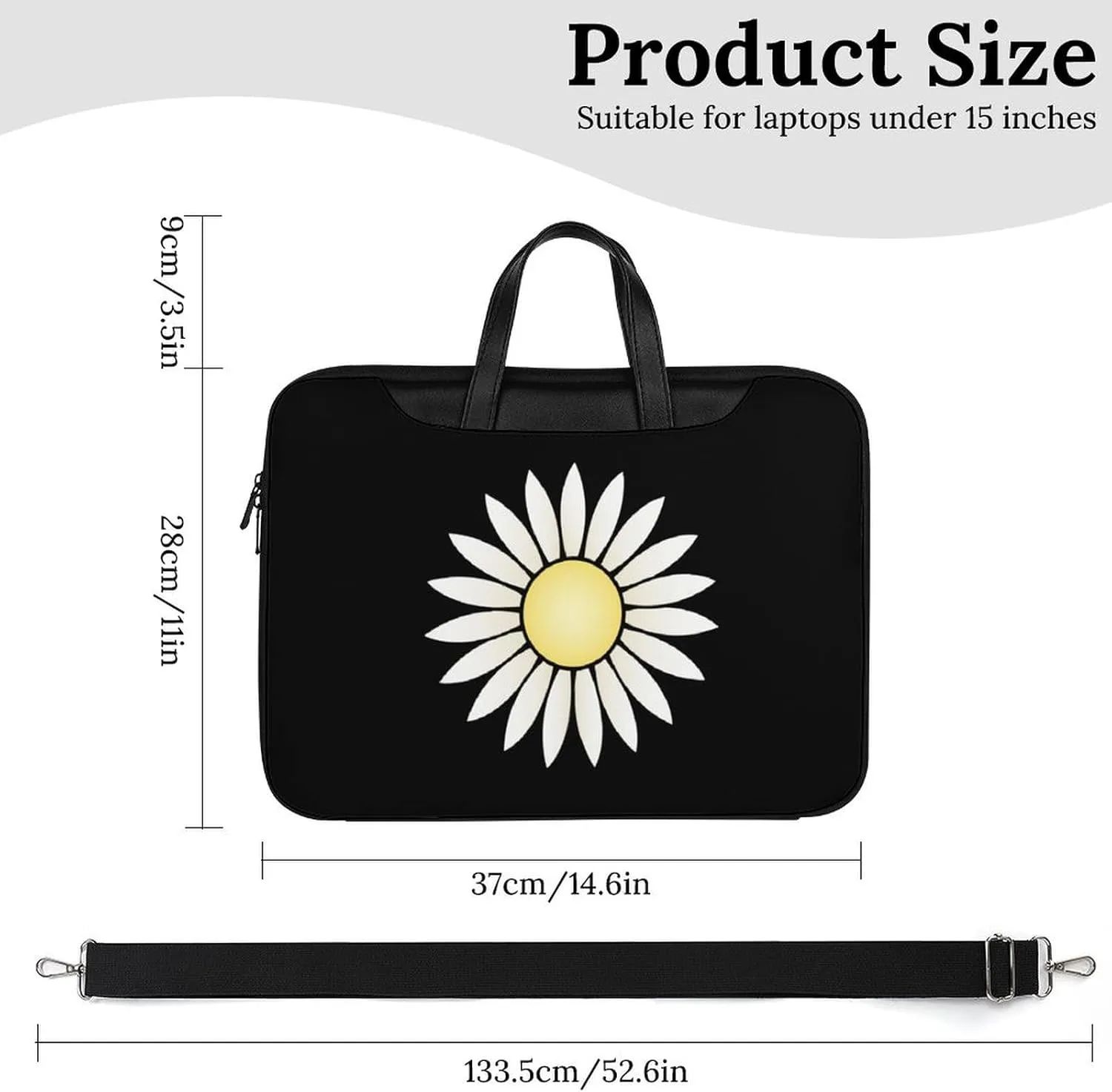 Nature Flowers Daisy Leather Bag Laptop Case Slim Water Resistant Computer Bags with Handle Briefcase for Work