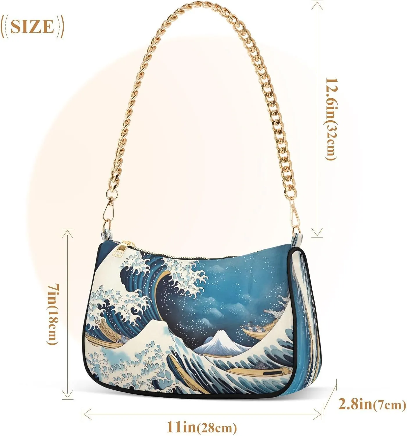 Nautical Blue Watercolor Waves Small Shoulder Bag for Women, Cute Shoulder Bags Aesthetic