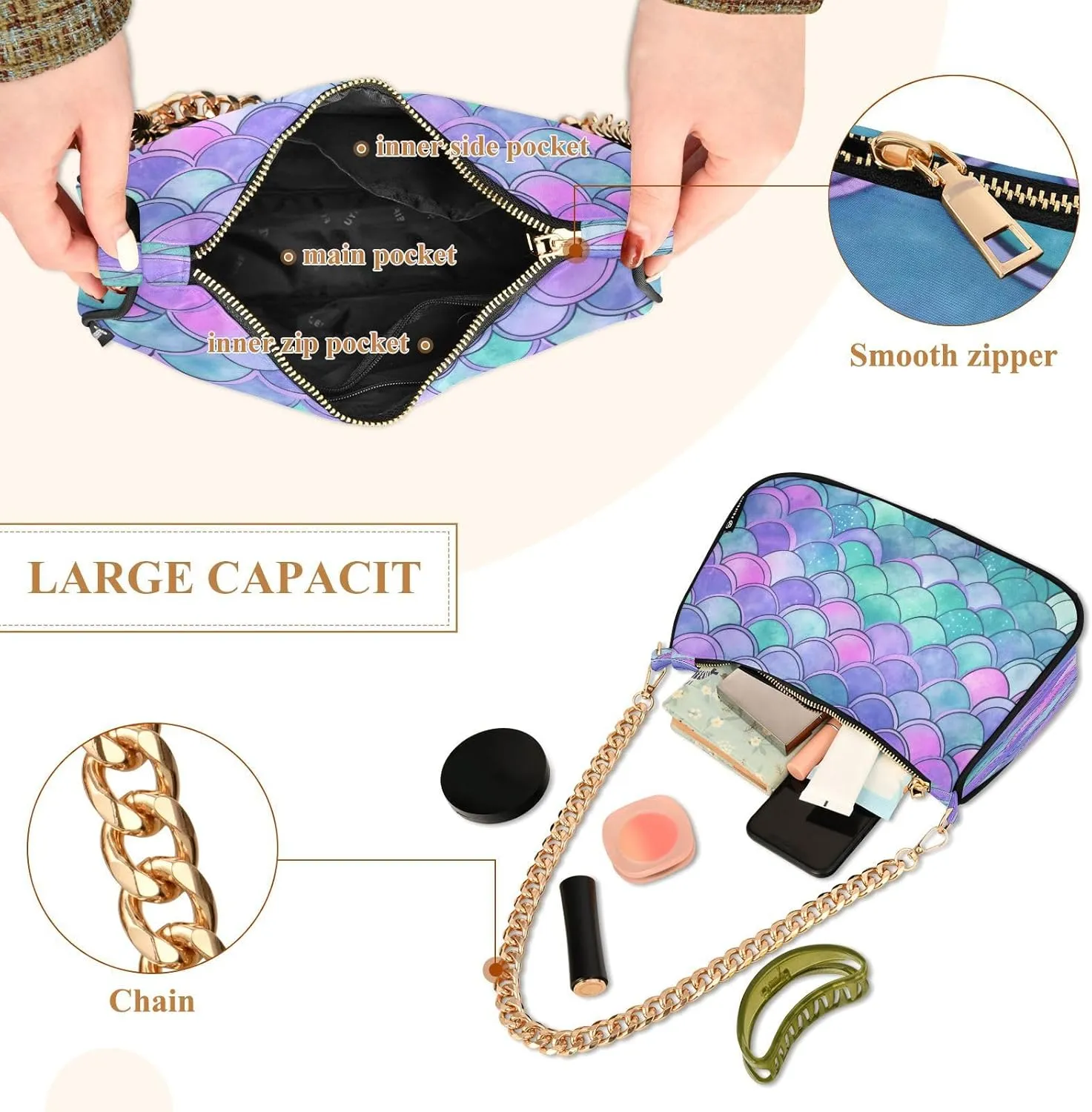 Nautical Blue Watercolor Waves Small Shoulder Bag for Women, Cute Shoulder Bags Aesthetic
