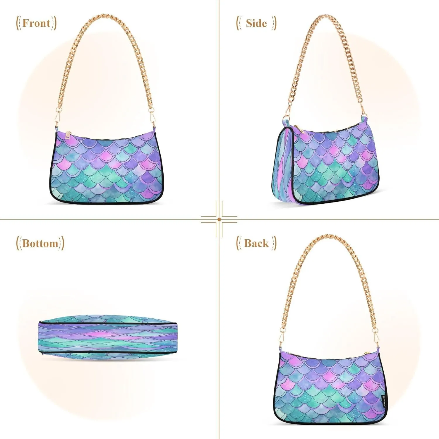 Nautical Blue Watercolor Waves Small Shoulder Bag for Women, Cute Shoulder Bags Aesthetic