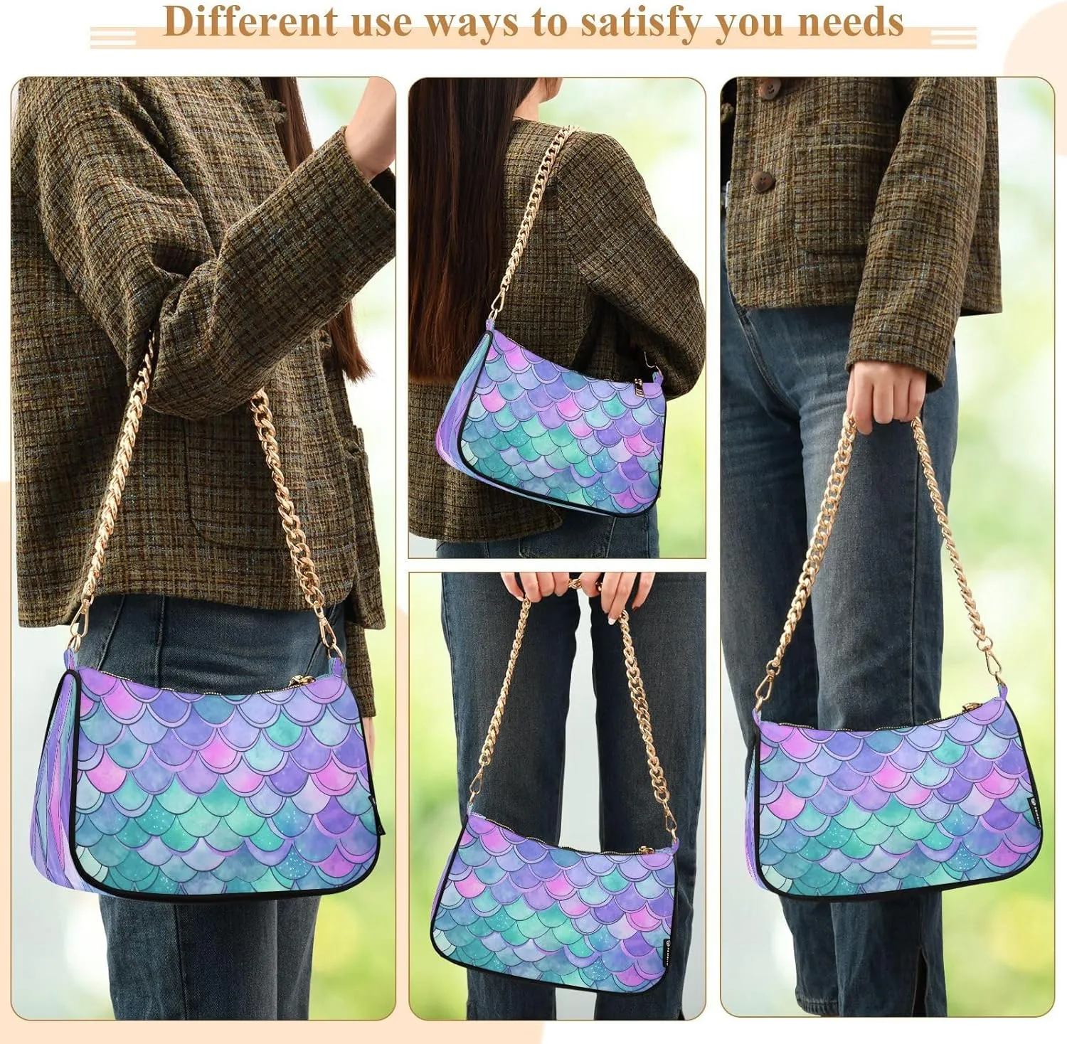 Nautical Blue Watercolor Waves Small Shoulder Bag for Women, Cute Shoulder Bags Aesthetic