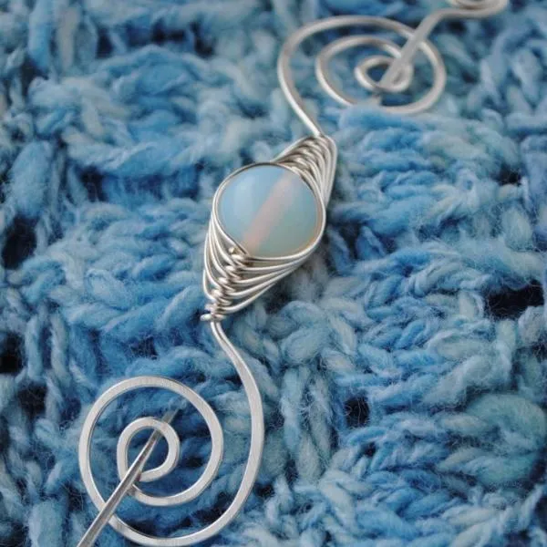 October Opal Shawl Pin - Noteworthy Birthstone Silver