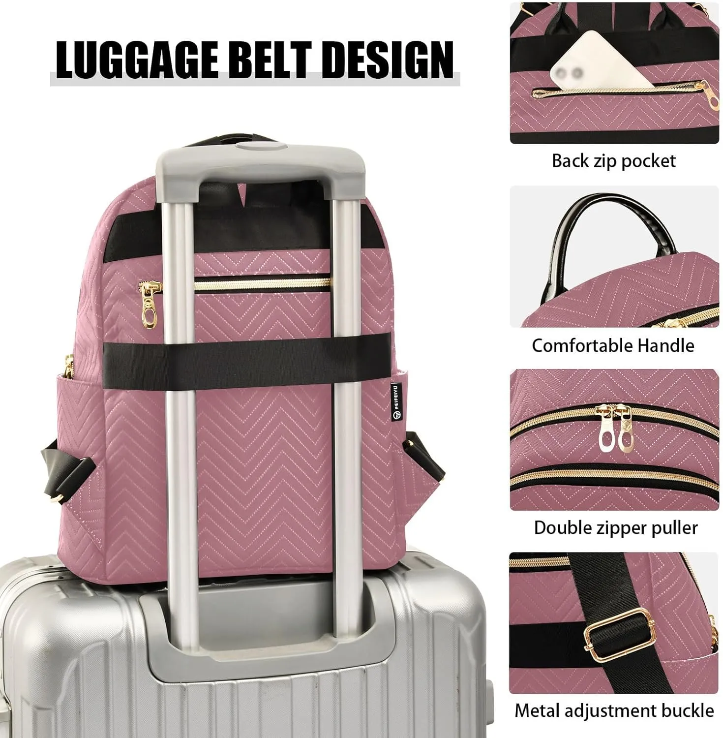 ODAWA Rose Gold Purse Backpack for Women Ladies Shoulder Bags Small Backpack Purse for Women
