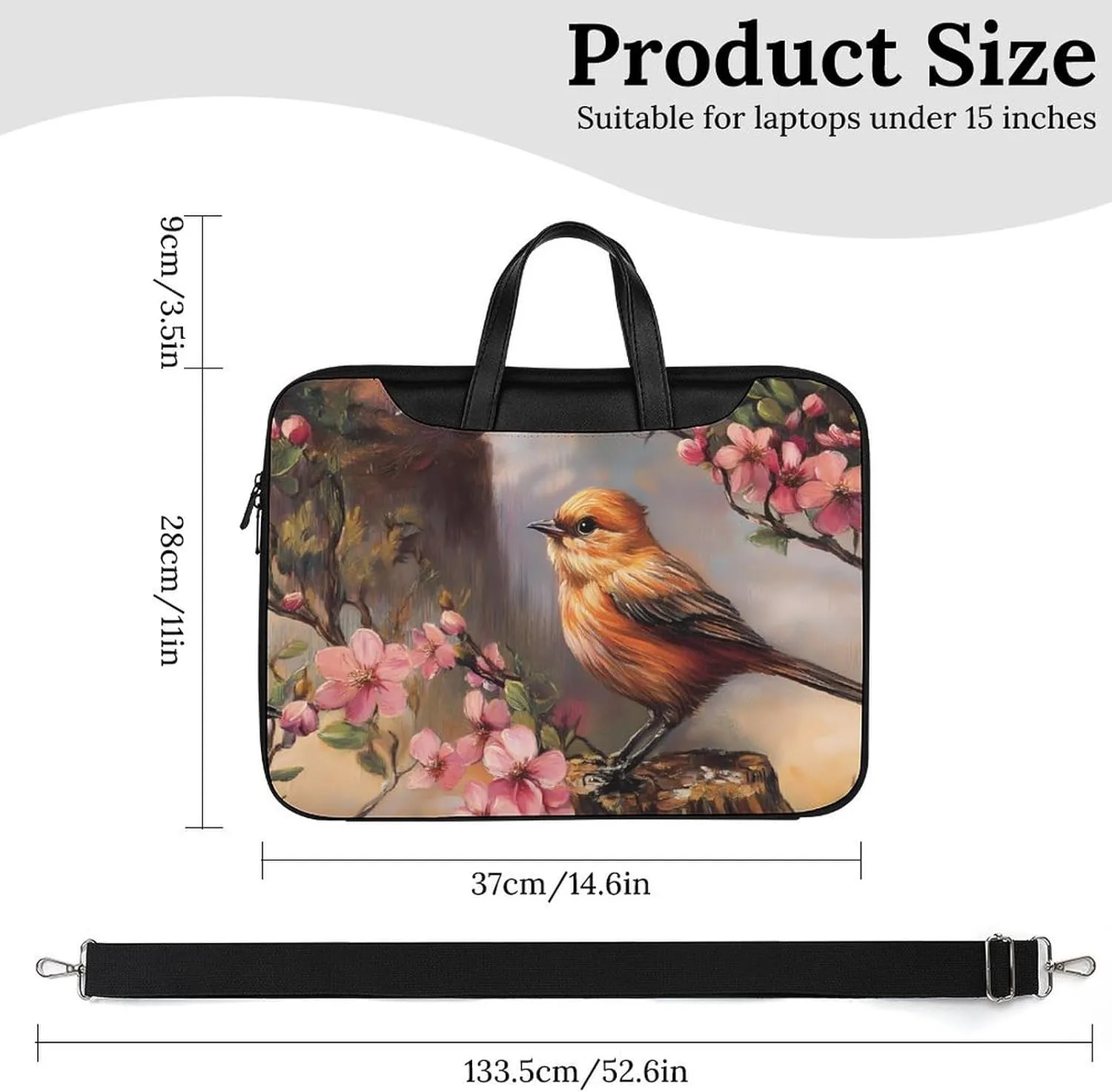 Oil Painting Bird And Flowers Leather Bag Laptop Case Slim Water Resistant Computer Bags with Handle Briefcase for Work