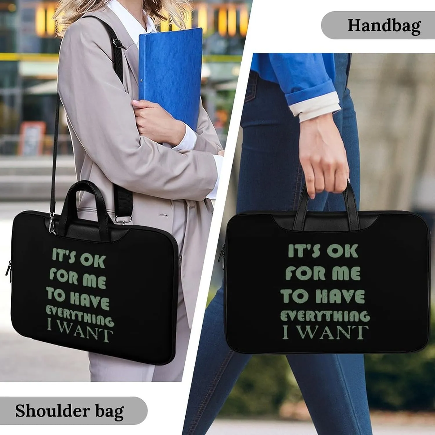 OK For Me To Have Everything I Want Leather Bag Laptop Case Slim Water Resistant Computer Bags with Handle Briefcase for Work