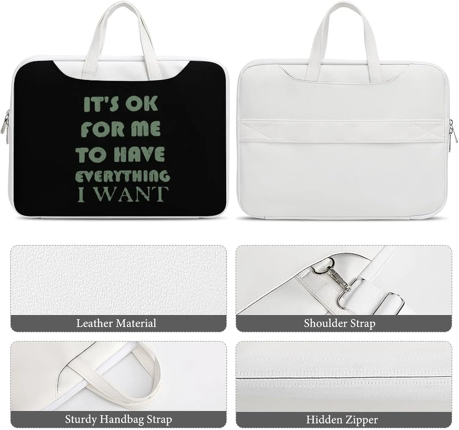 OK For Me To Have Everything I Want Leather Bag Laptop Case Slim Water Resistant Computer Bags with Handle Briefcase for Work
