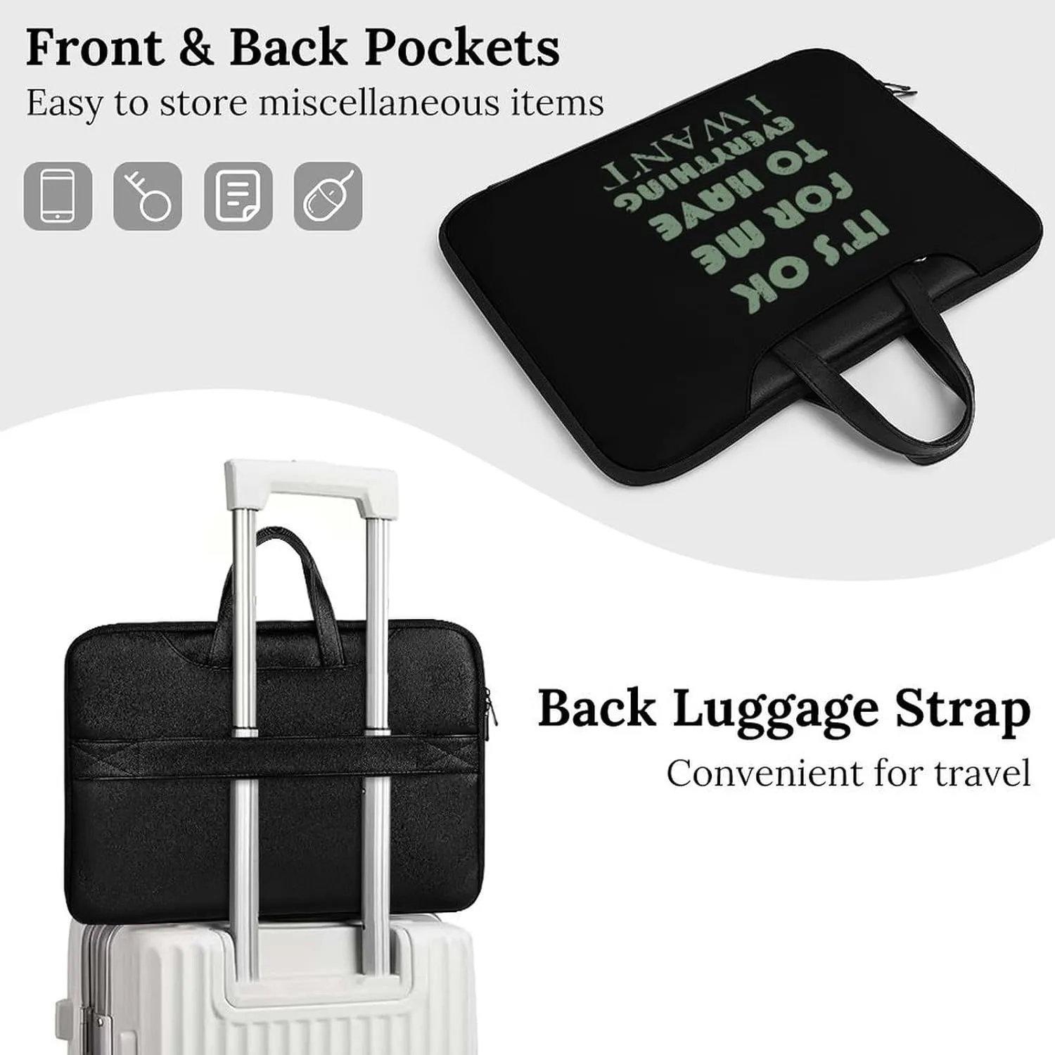 OK For Me To Have Everything I Want Leather Bag Laptop Case Slim Water Resistant Computer Bags with Handle Briefcase for Work