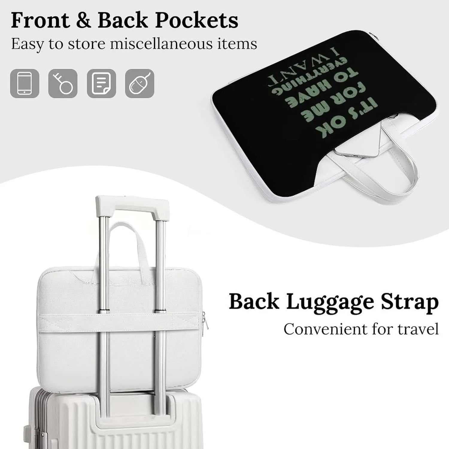 OK For Me To Have Everything I Want Leather Bag Laptop Case Slim Water Resistant Computer Bags with Handle Briefcase for Work