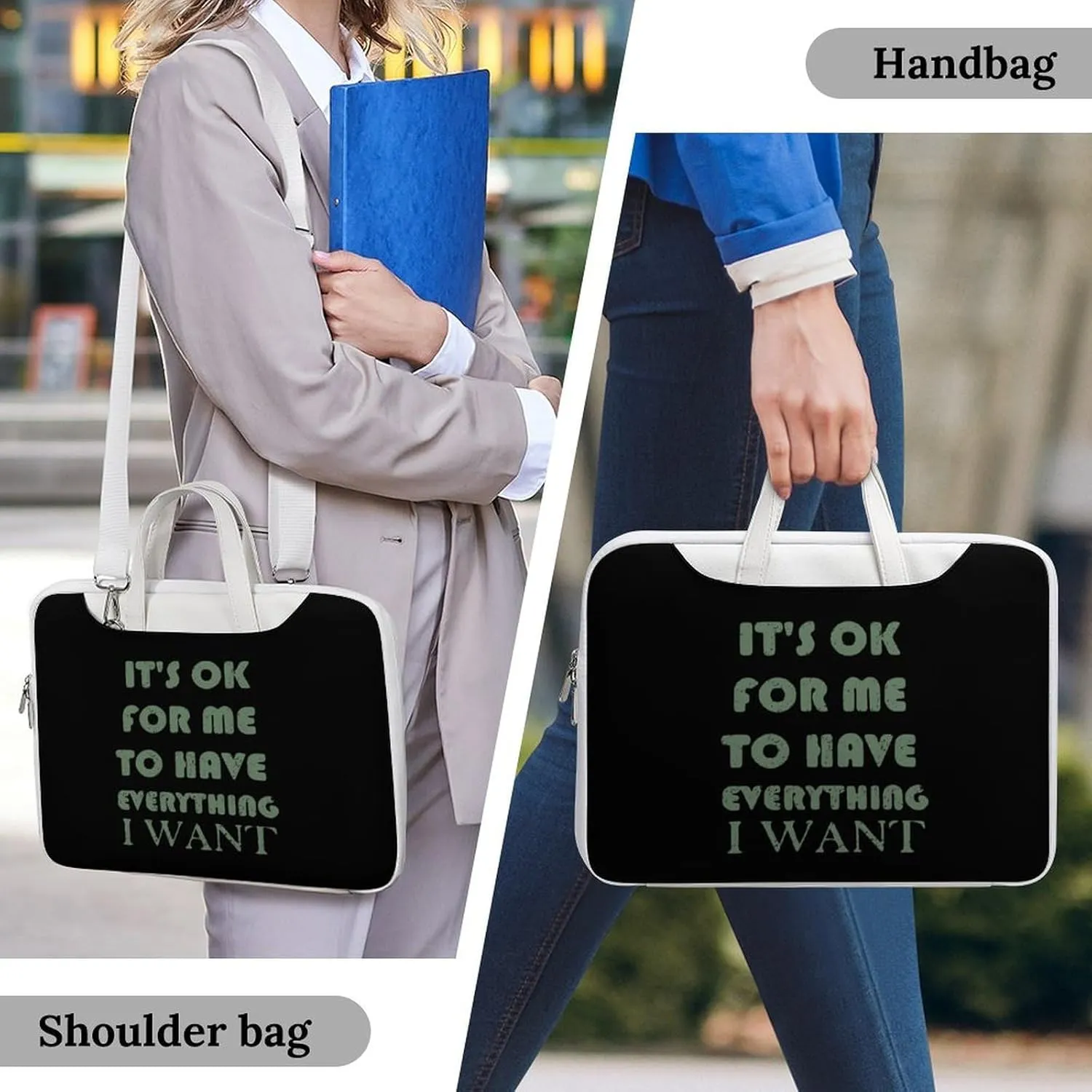 OK For Me To Have Everything I Want Leather Bag Laptop Case Slim Water Resistant Computer Bags with Handle Briefcase for Work