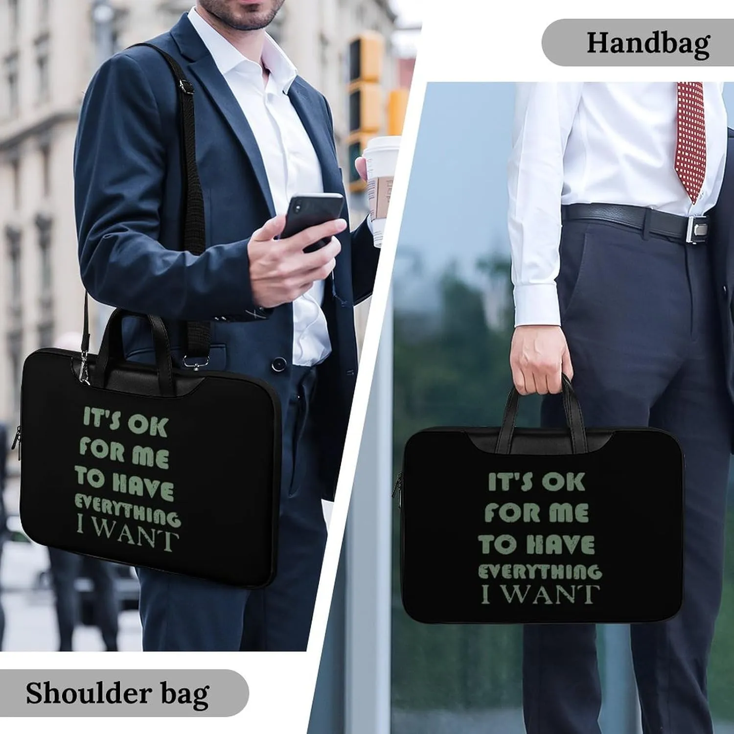 OK For Me To Have Everything I Want Leather Bag Laptop Case Slim Water Resistant Computer Bags with Handle Briefcase for Work