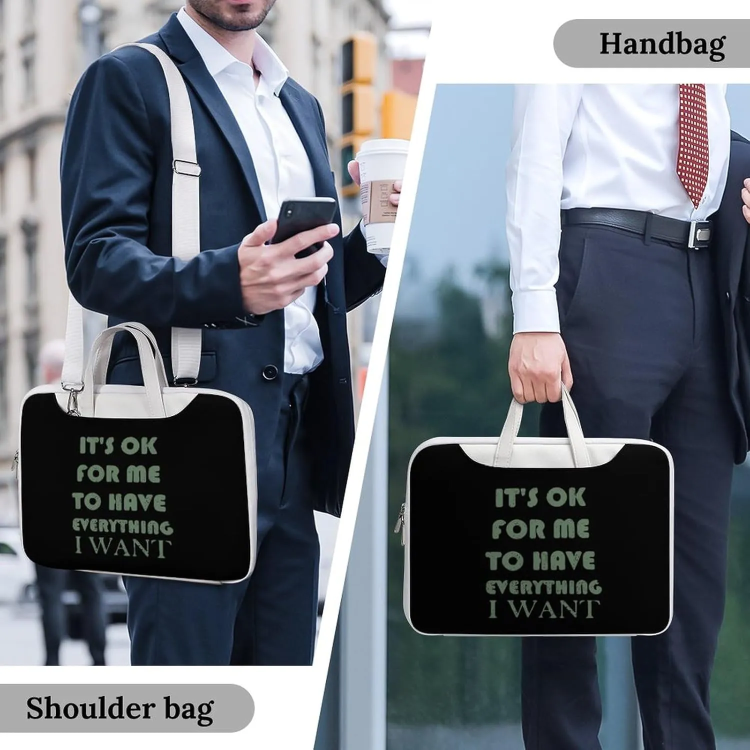 OK For Me To Have Everything I Want Leather Bag Laptop Case Slim Water Resistant Computer Bags with Handle Briefcase for Work