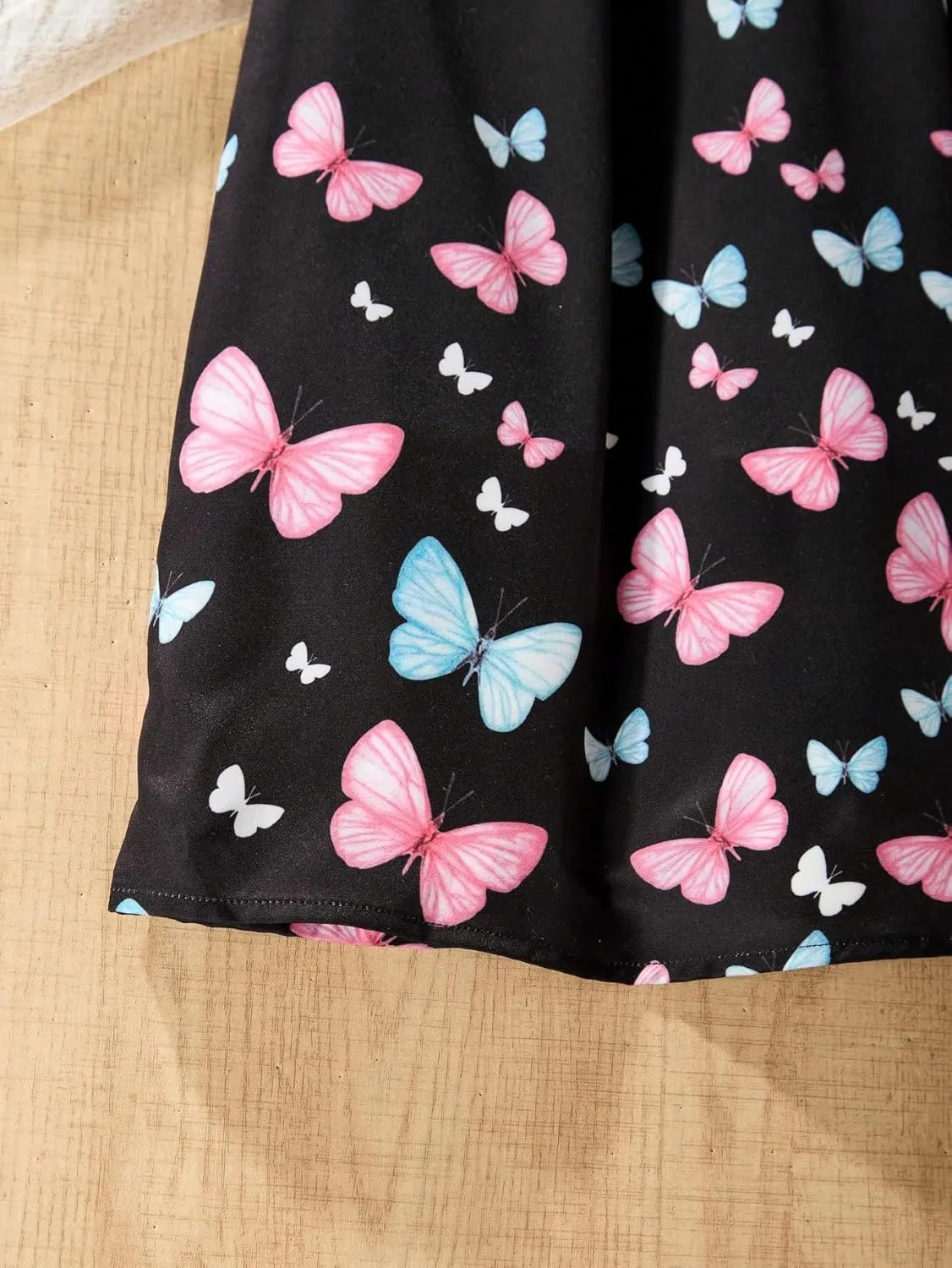 OYOANGLE Girl's Butterfly Print Pleated Flared Skirt Elastic Waist A- Line Midi Skirts
