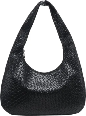 OYOANGLE Women's Woven Leather Handbag Vintage Top Handle Shoulder Bags Textured Hobo Bag