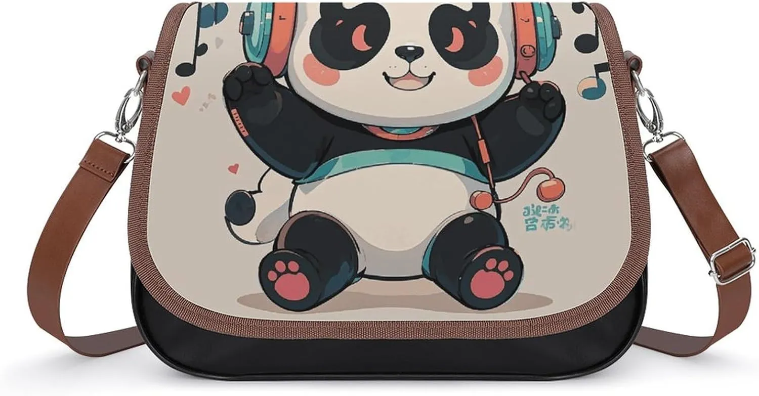 Panda Shoulder Bags PU Leather Shoulder Handbag Large Capacity Crossbody Bag for Women