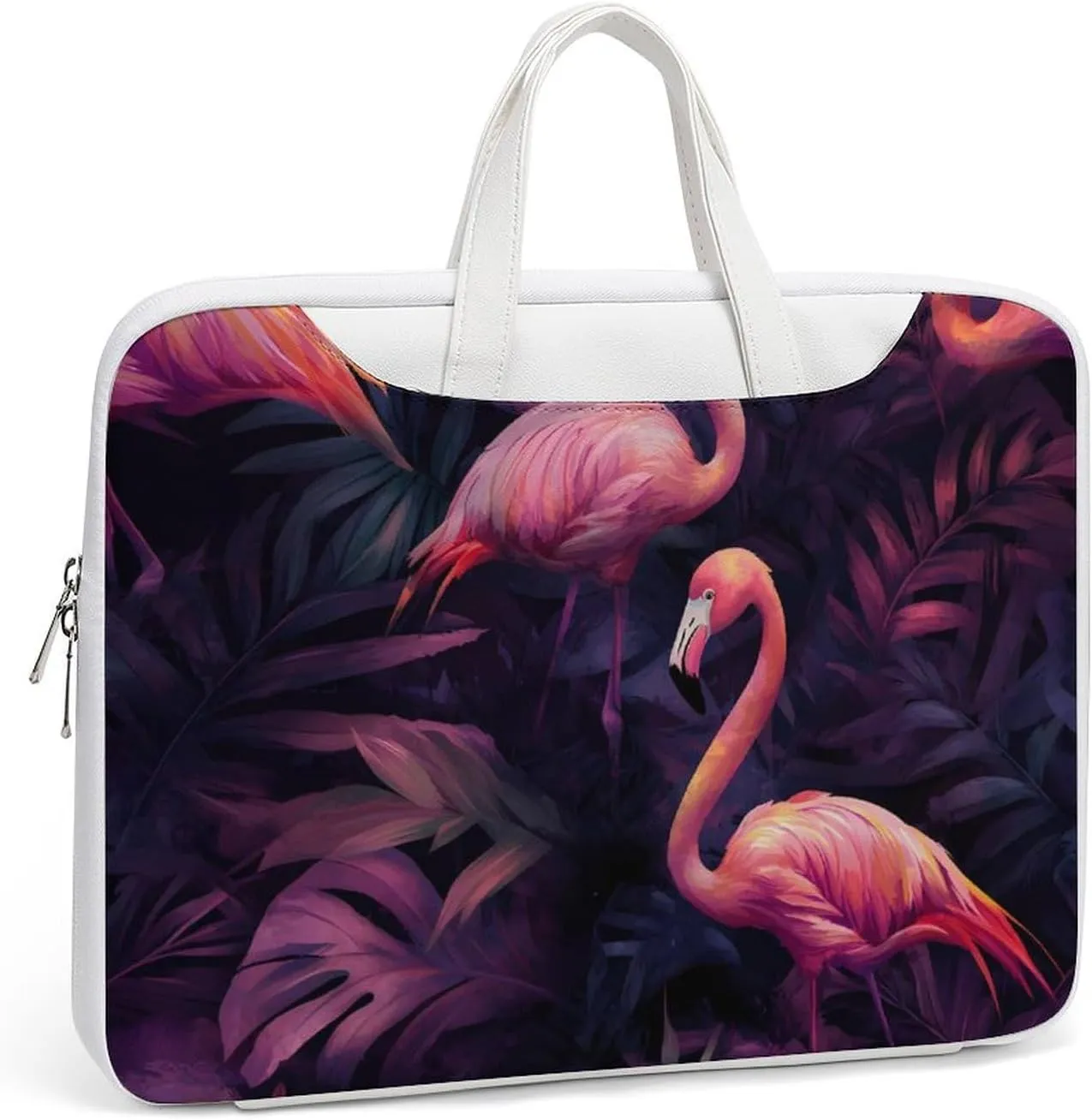 Passion Flamingos Tropical Plants Leather Bag Laptop Case Slim Water Resistant Computer Bags with Handle Briefcase for Work