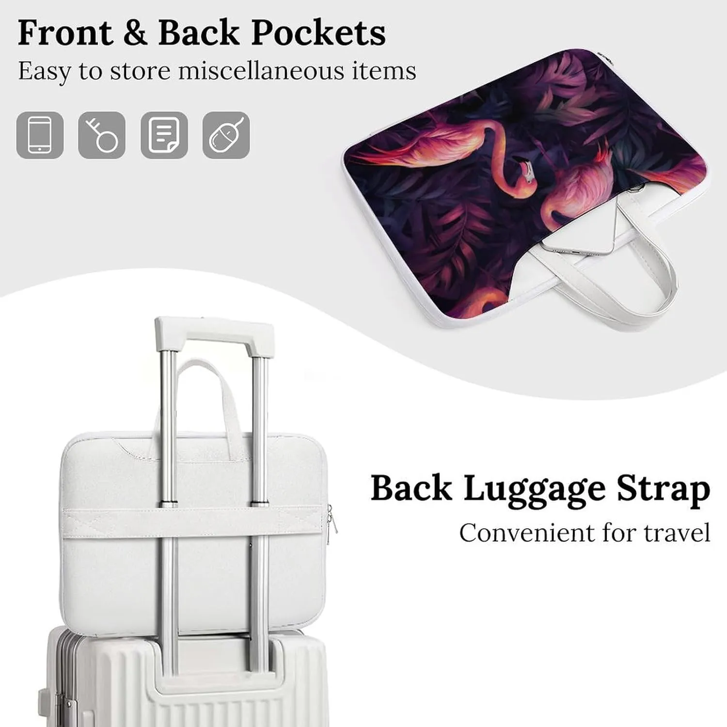 Passion Flamingos Tropical Plants Leather Bag Laptop Case Slim Water Resistant Computer Bags with Handle Briefcase for Work