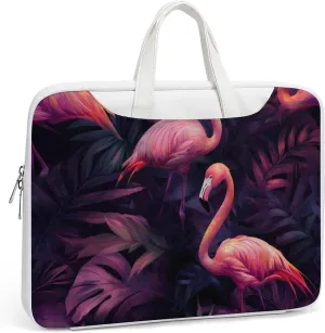 Passion Flamingos Tropical Plants Leather Bag Laptop Case Slim Water Resistant Computer Bags with Handle Briefcase for Work