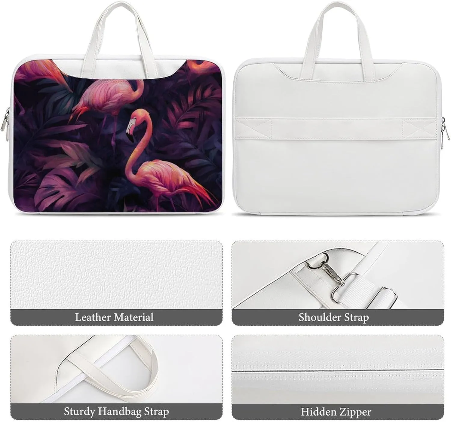 Passion Flamingos Tropical Plants Leather Bag Laptop Case Slim Water Resistant Computer Bags with Handle Briefcase for Work