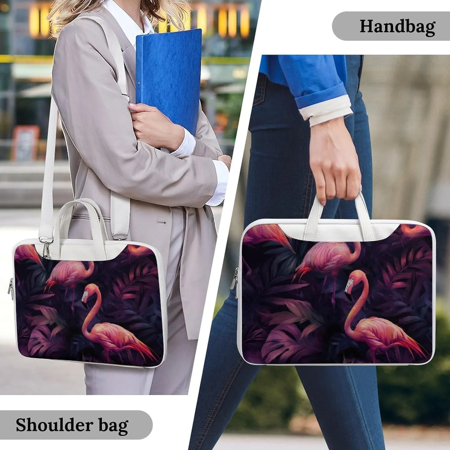 Passion Flamingos Tropical Plants Leather Bag Laptop Case Slim Water Resistant Computer Bags with Handle Briefcase for Work