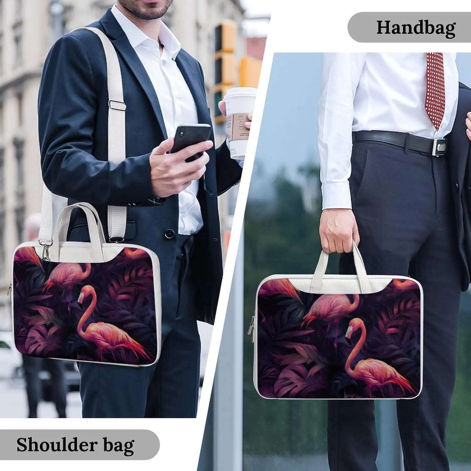 Passion Flamingos Tropical Plants Leather Bag Laptop Case Slim Water Resistant Computer Bags with Handle Briefcase for Work